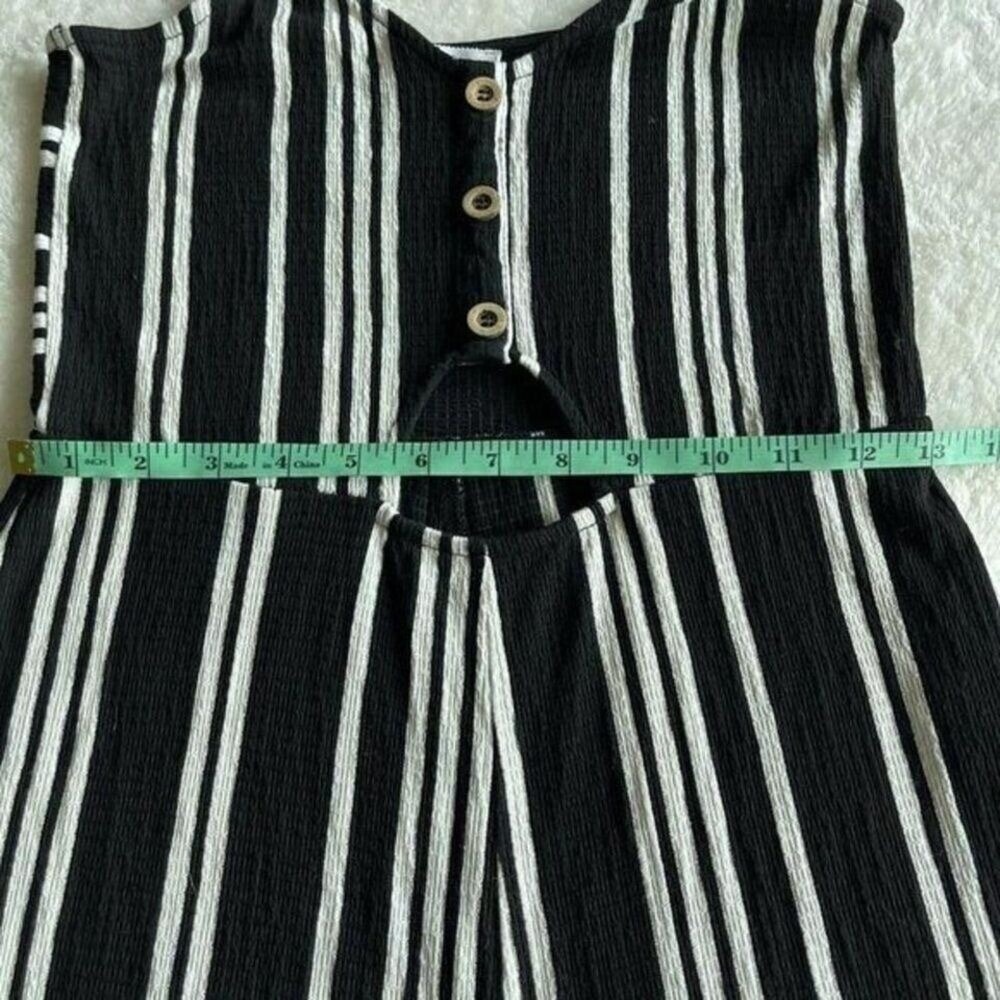 Love Tree Crop Jumpsuit Womens L Black White Stripe Wide Leg Nautical‎ Coastal - Picture 8 of 8